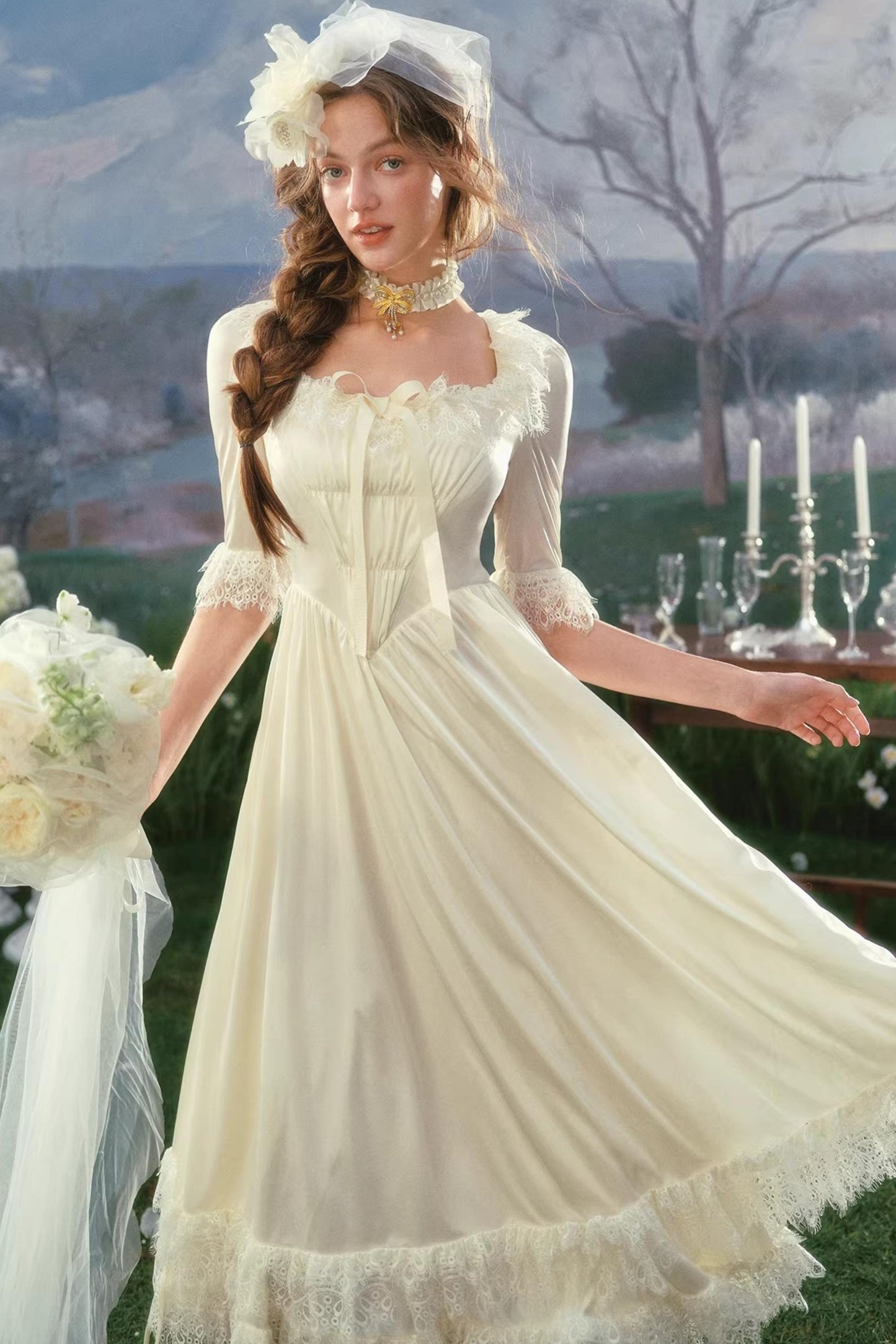 French Palace Satin Wedding Dress