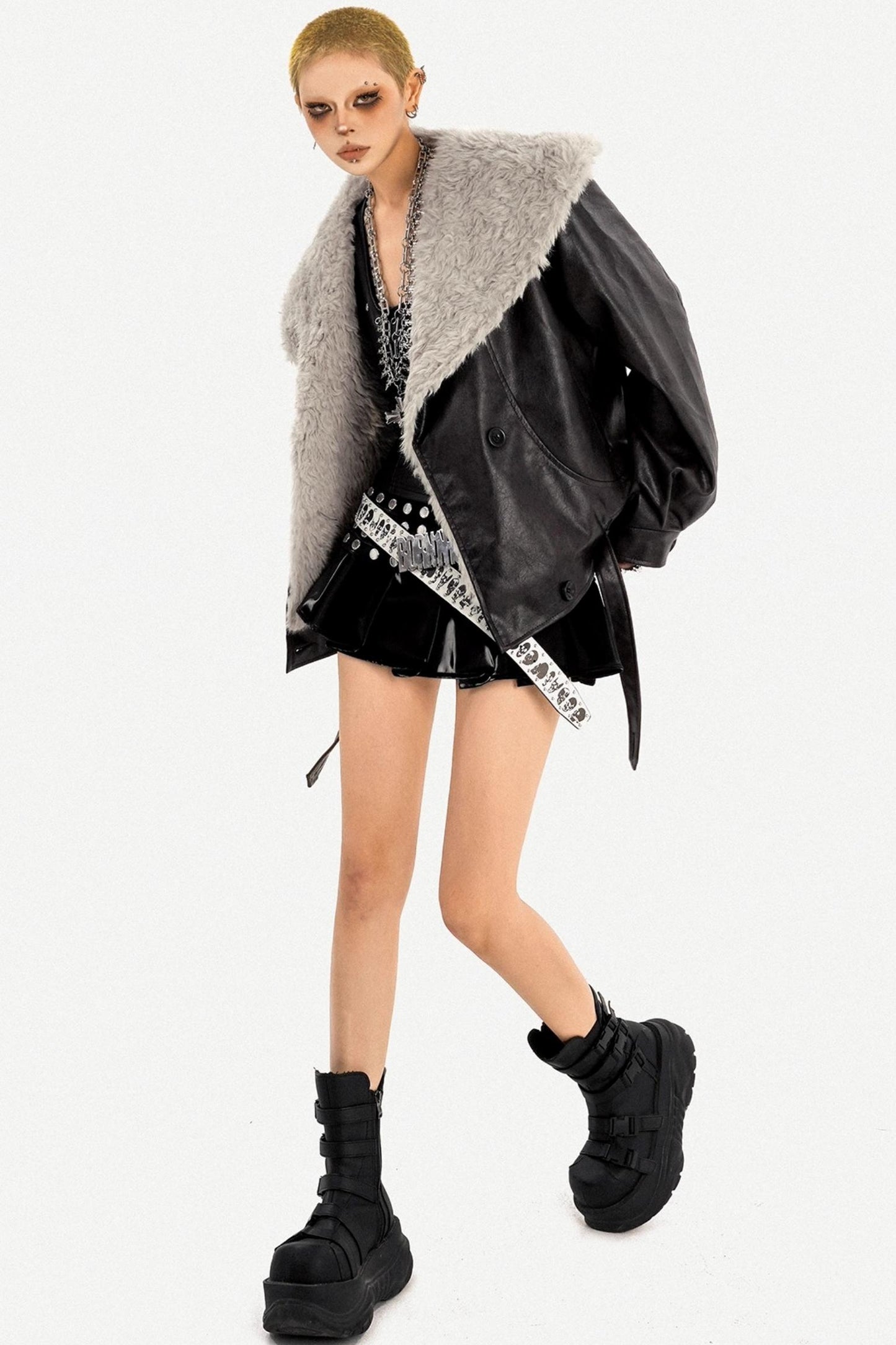 Vintage Fur Collar Leather Jacket