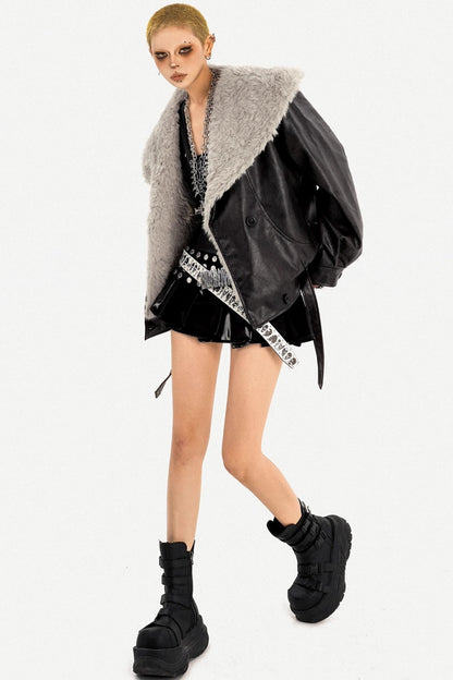 Vintage Fur Collar Leather Jacket