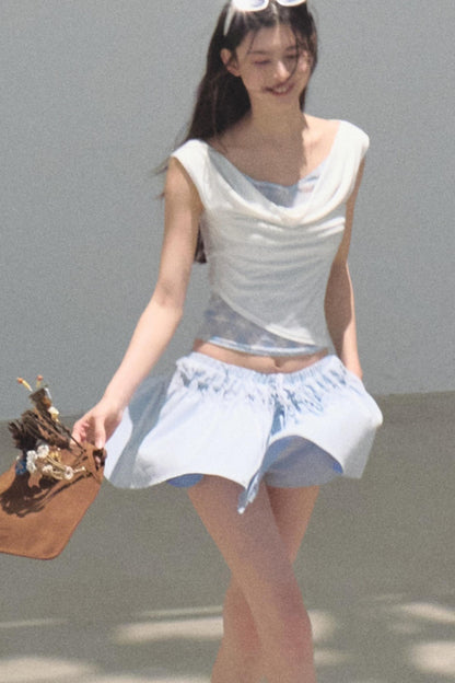 Swing Neck Check Slim Fit Crop Top