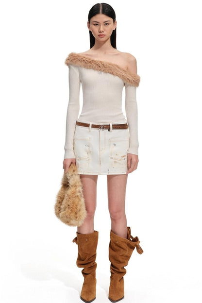 Fur Collar Knit Sweater