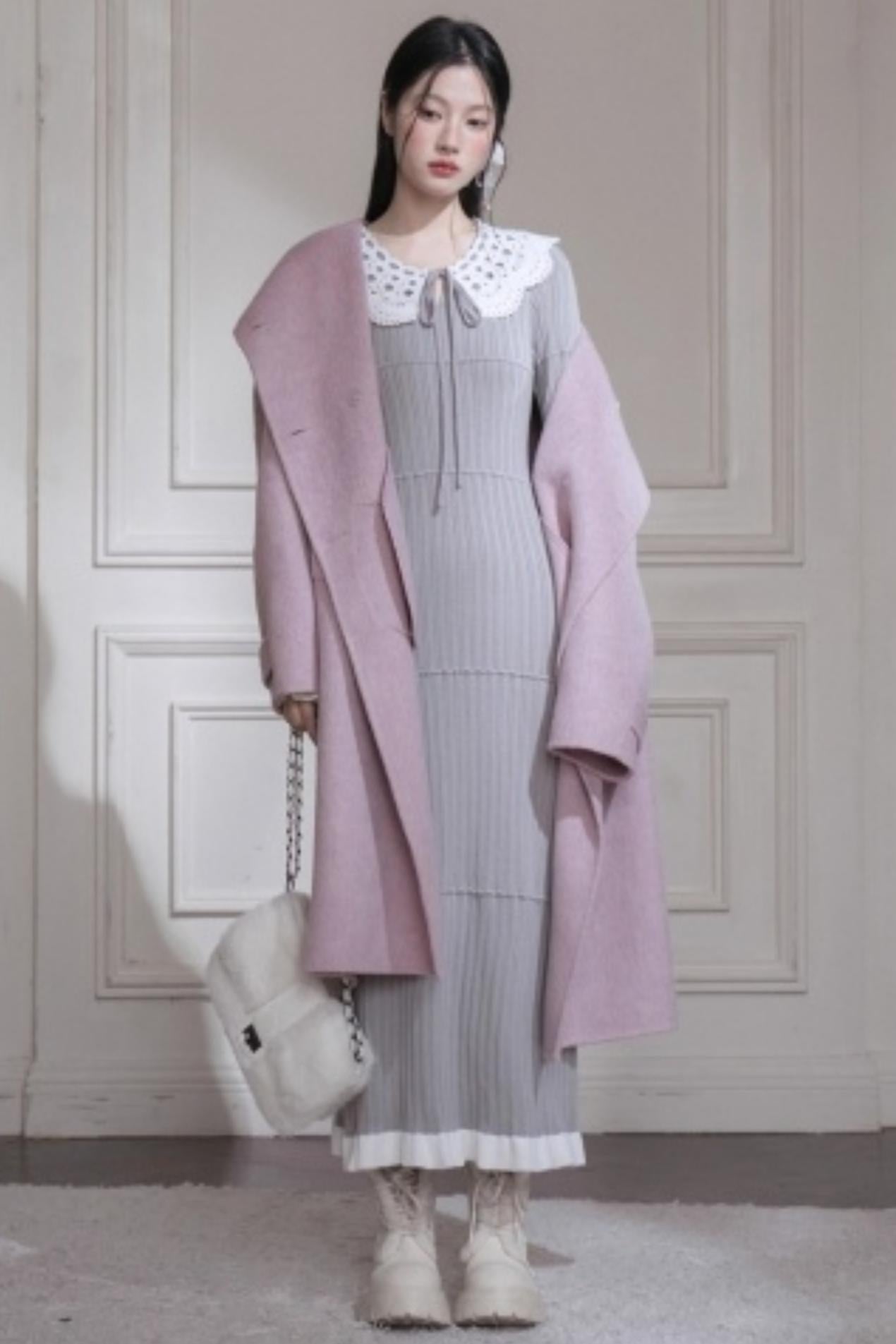 Mist Gray Lace Wool Dress