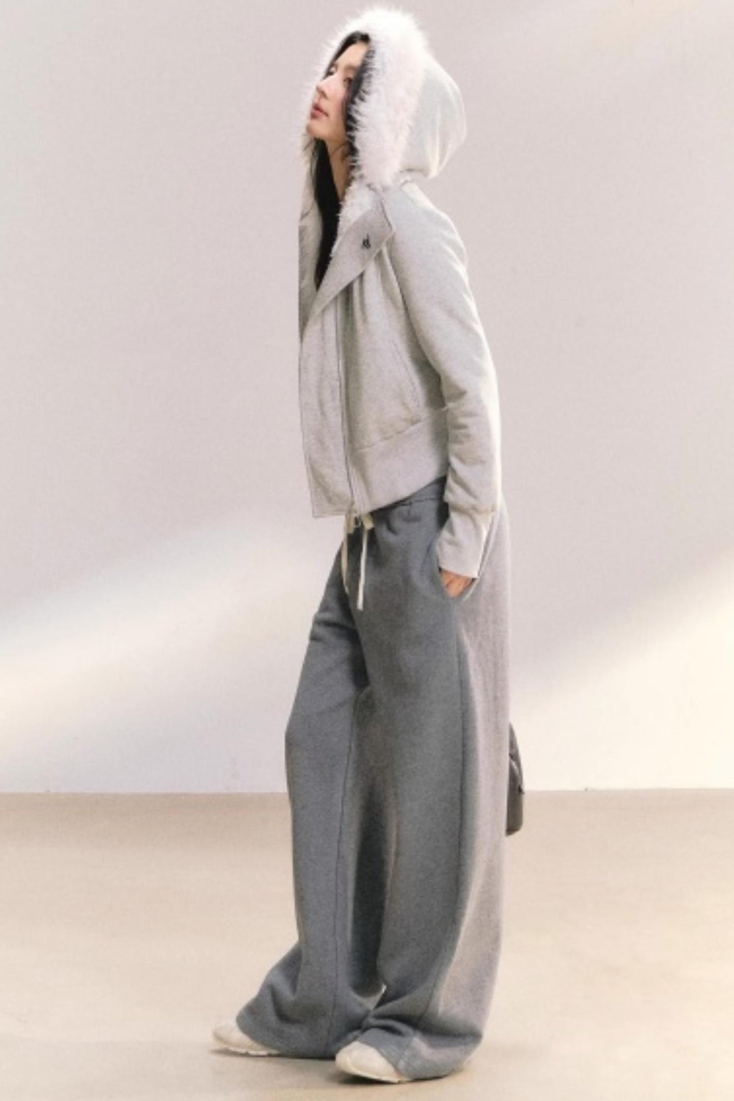 Grey Wind Fur Collar Jacket