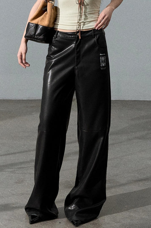 Romantic Retro Wide-leg PU Leather Pants