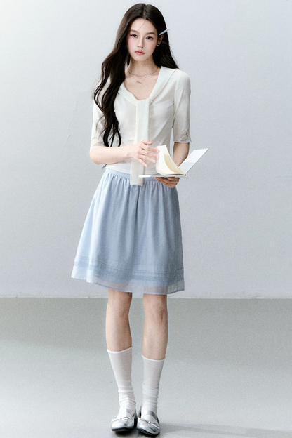 Blue Tencel A-Line Skirt