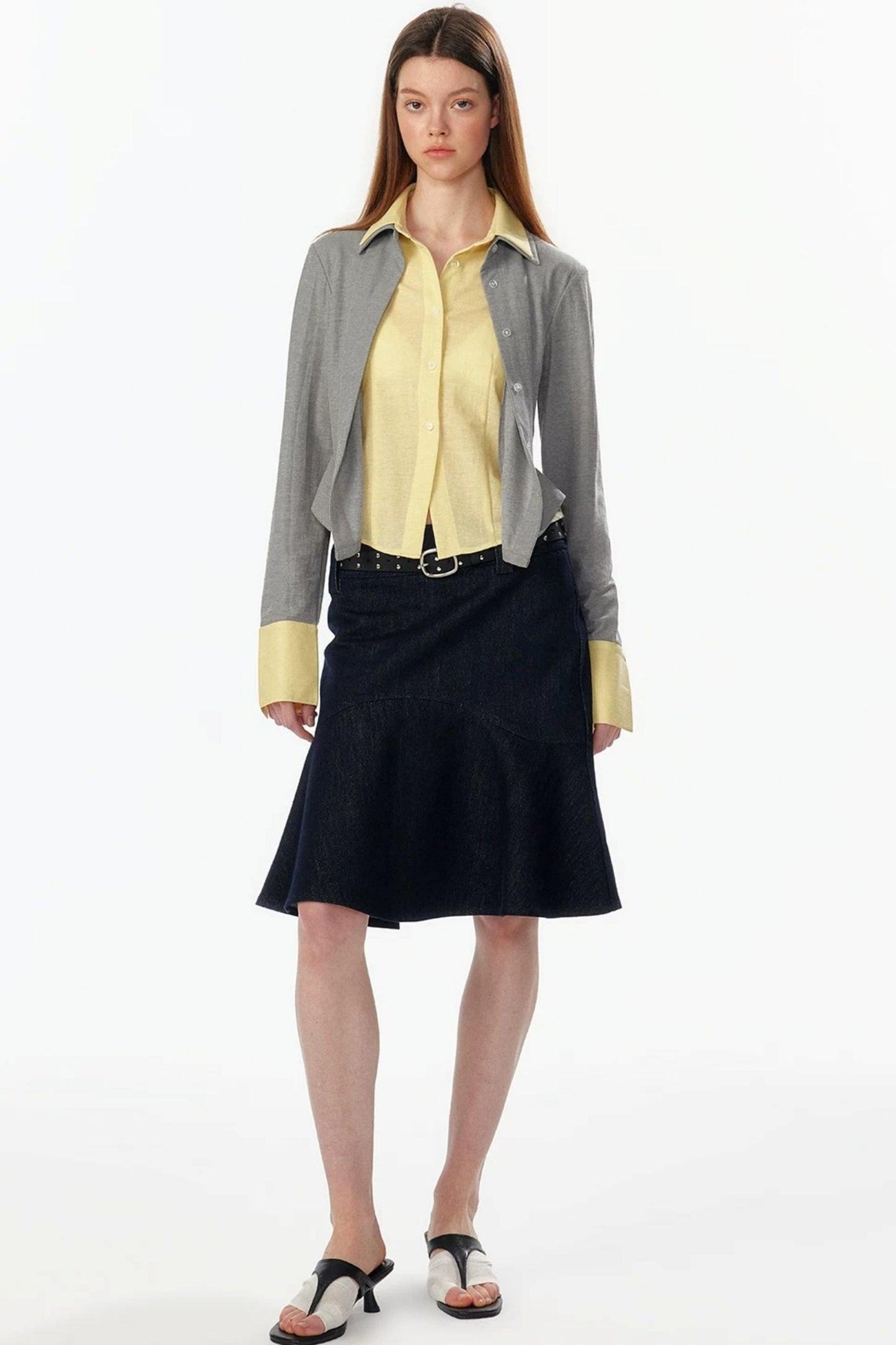 Color-Blocked Fake Two-Piece Shirt