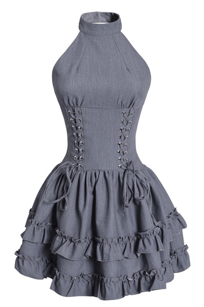 Halter Neck Lace-Up Ruffle Dress