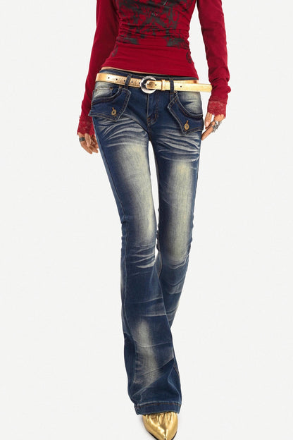 Retro Blue Flared Denim Pants