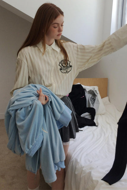 Beige Striped Embroidered Shirt