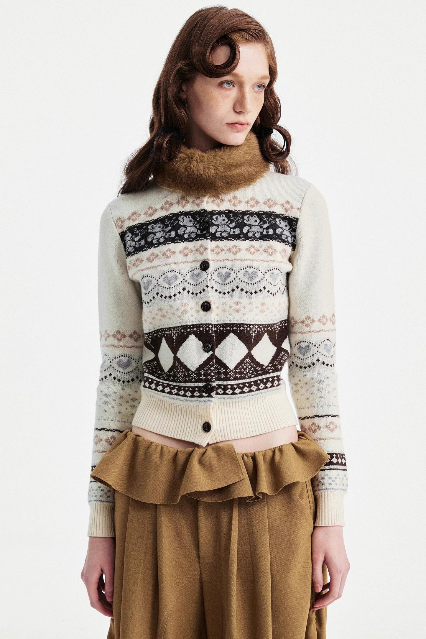 Retro Bear Jacquard Wool Cardigan