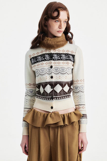 Retro Bear Jacquard Wool Cardigan