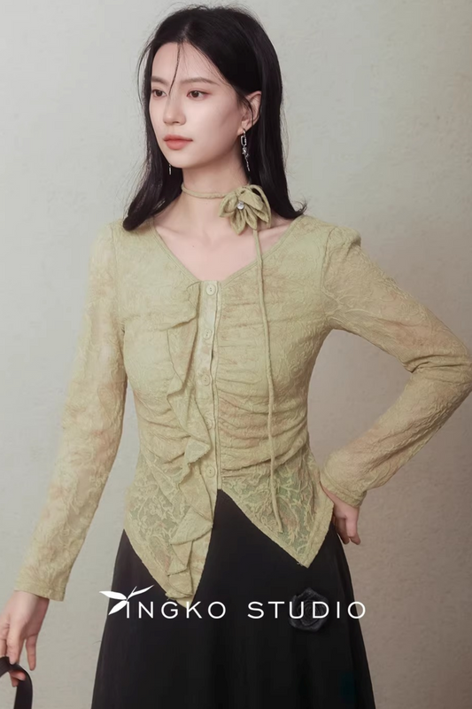 Spring Bud Green Floral Top