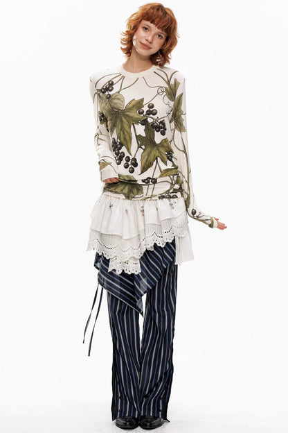 Grape Print Round Neck Sweater