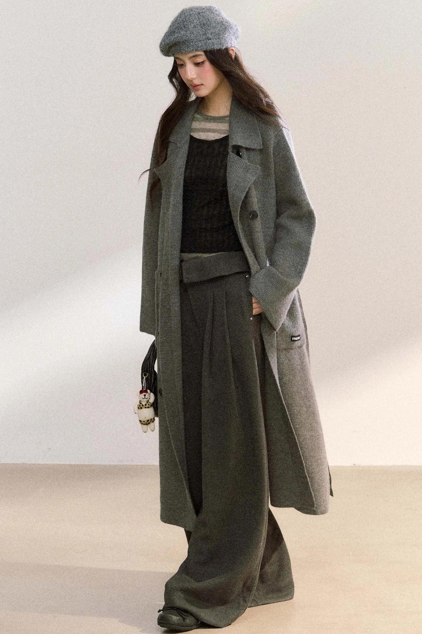 Lapel Double-Breasted Knit Coat