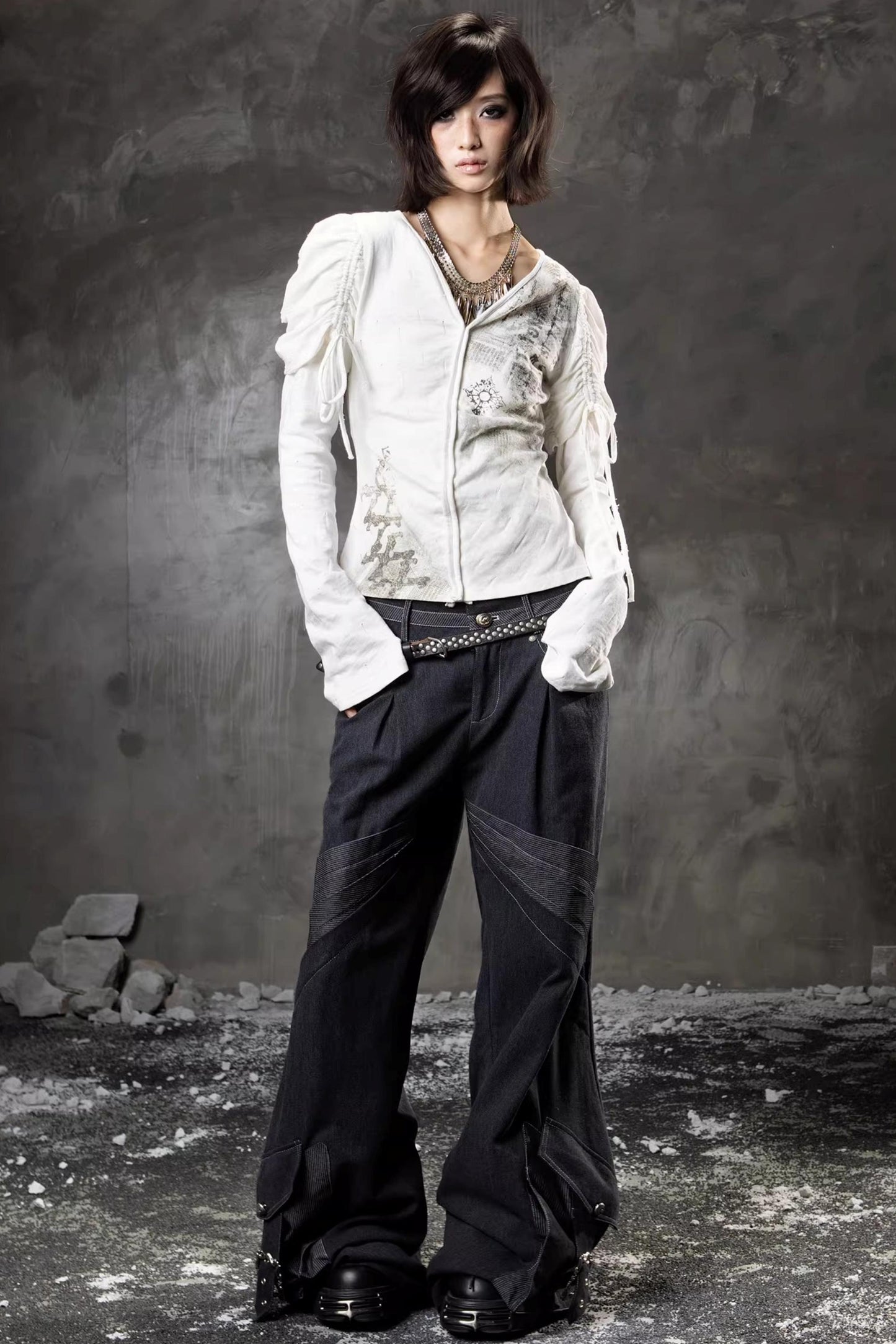 Retro-Denimhose mit weitem Bein