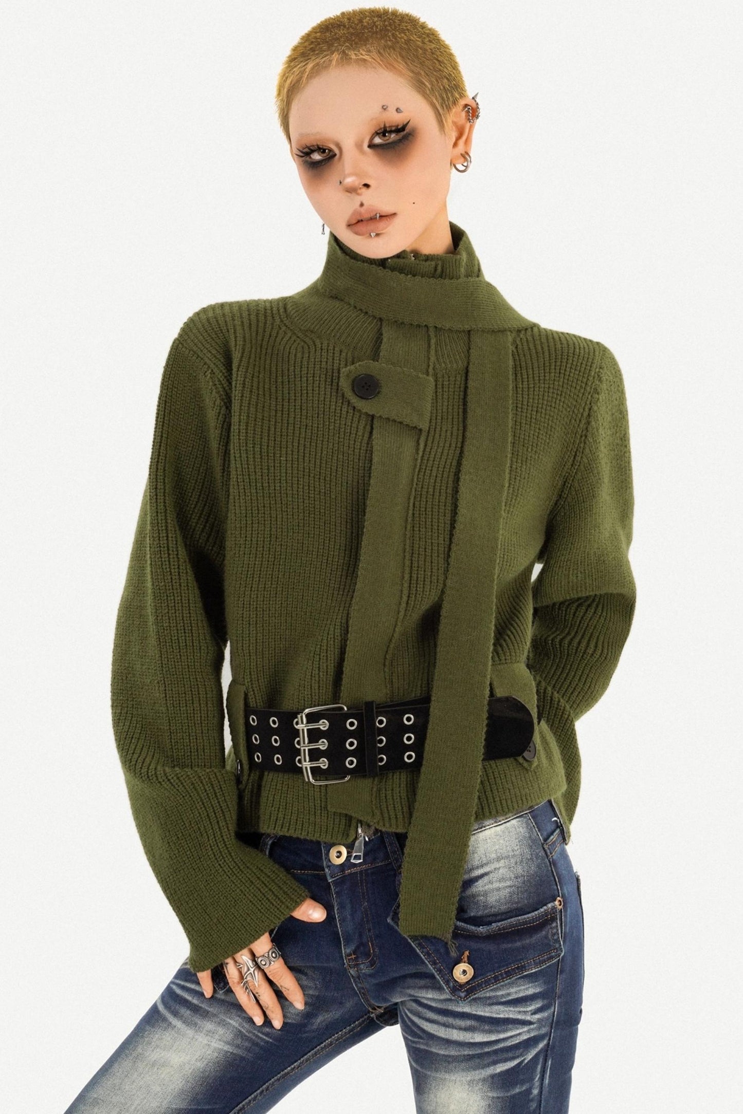 Retro Stand-Up Collar Cardigan