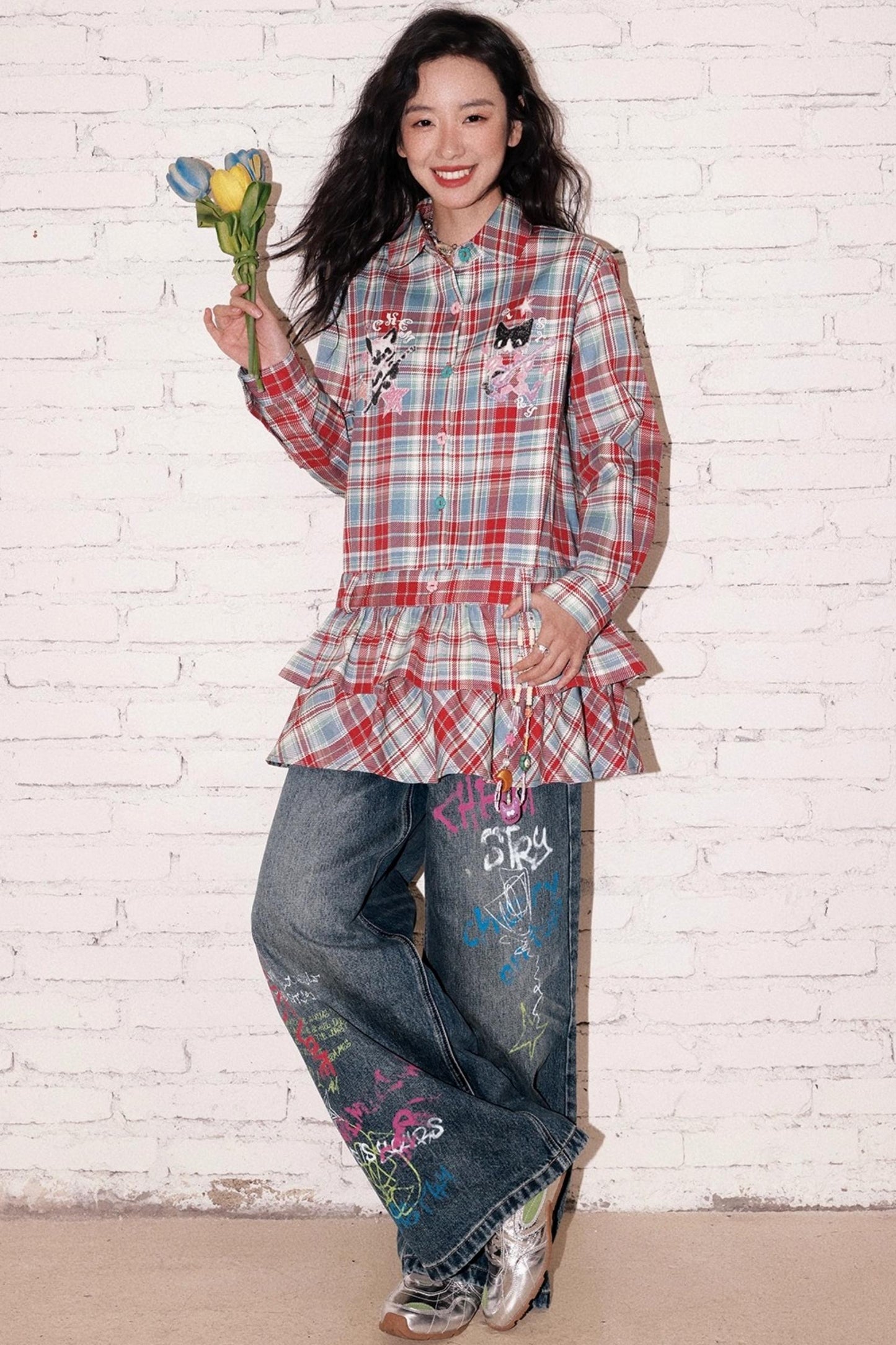 Childish Graffiti Wide-Leg Jeans