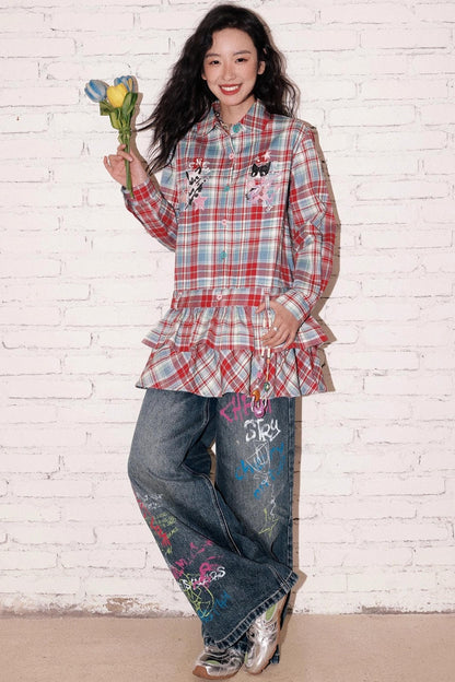 Childish Graffiti Wide-Leg Jeans