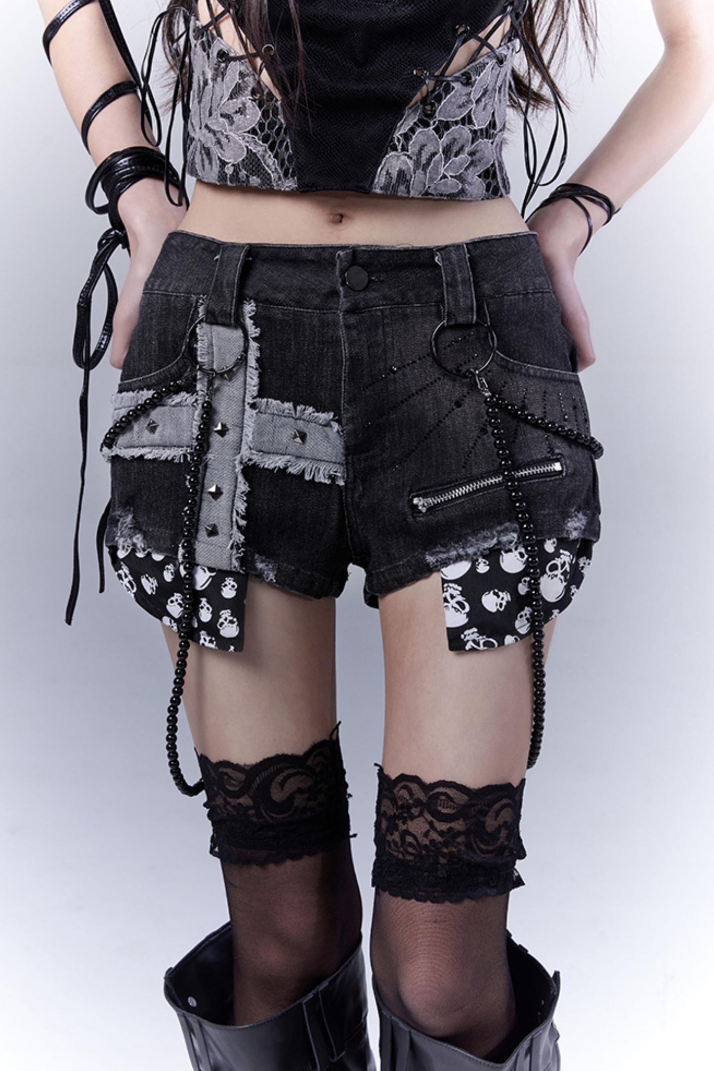 Ultra Low Waist Punk Denim Shorts