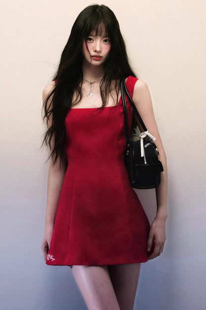 Square Neck A-Line Cotton-Linen Dress