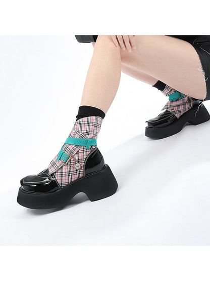 Niche Punk Style Plaid Pattern Side Zip Martin Boots