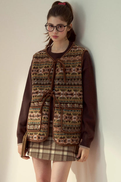 Reversible Bow Strap Fur Vest