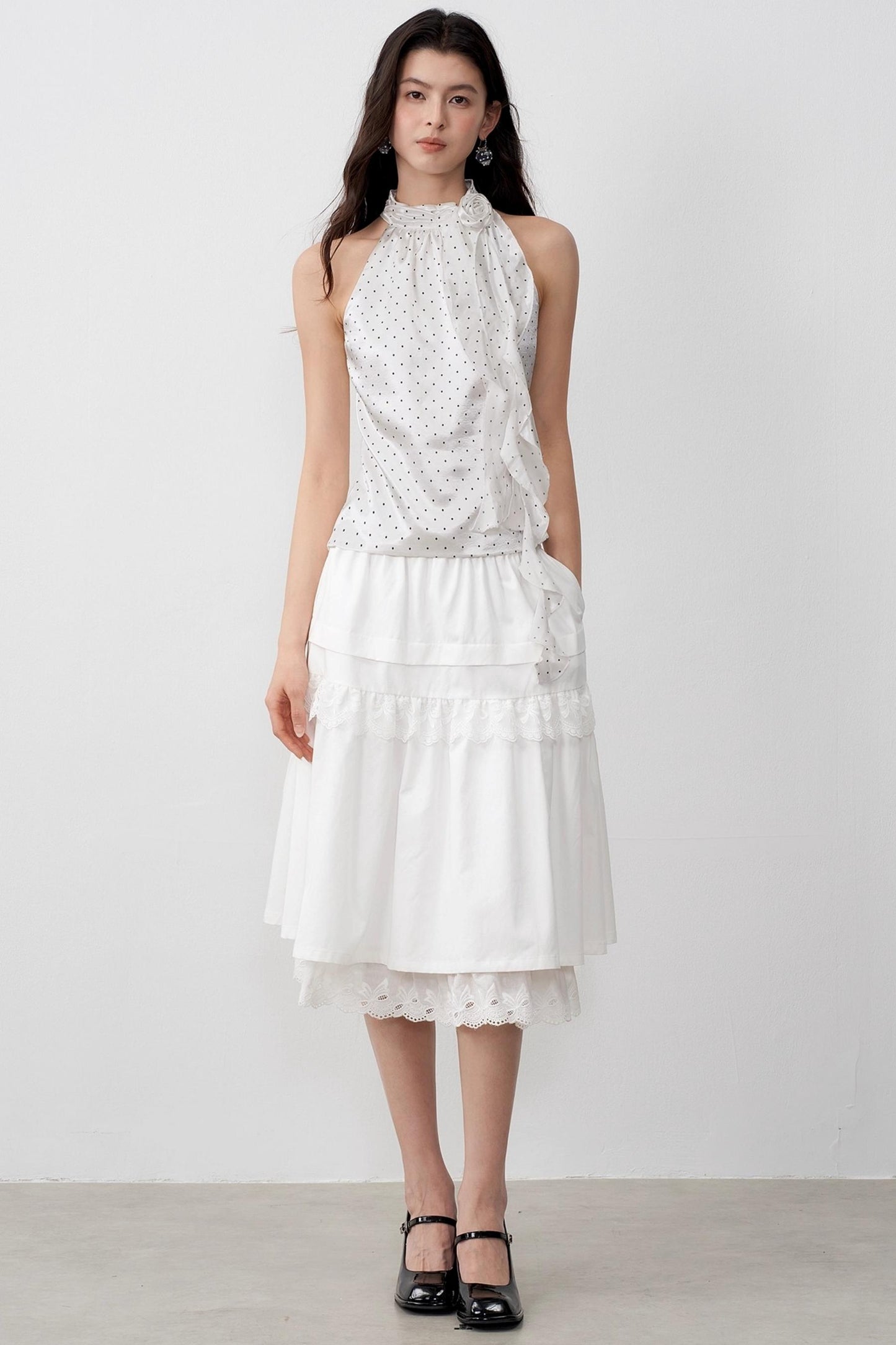 White Paneled A-Line Midi Skirt