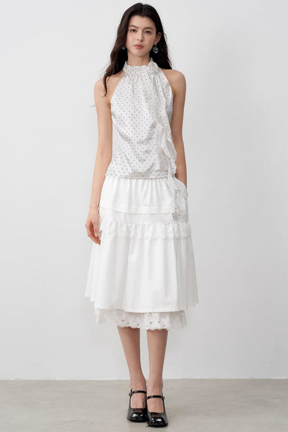 White Paneled A-Line Midi Skirt