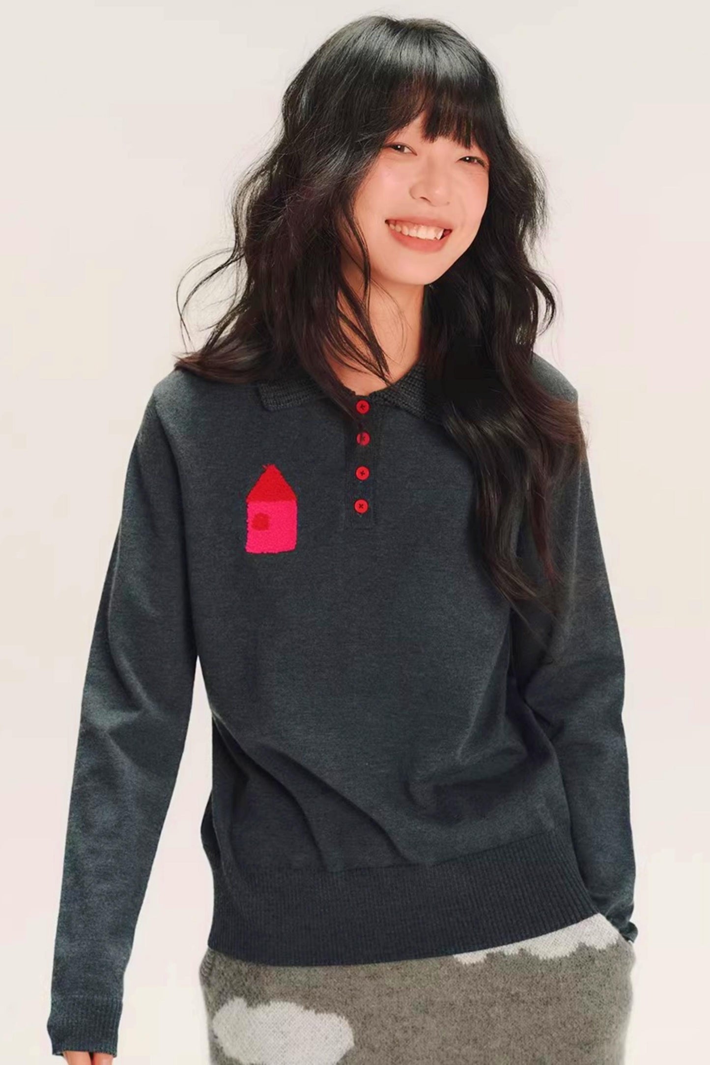 Chunky Knit Polo Wool Sweater