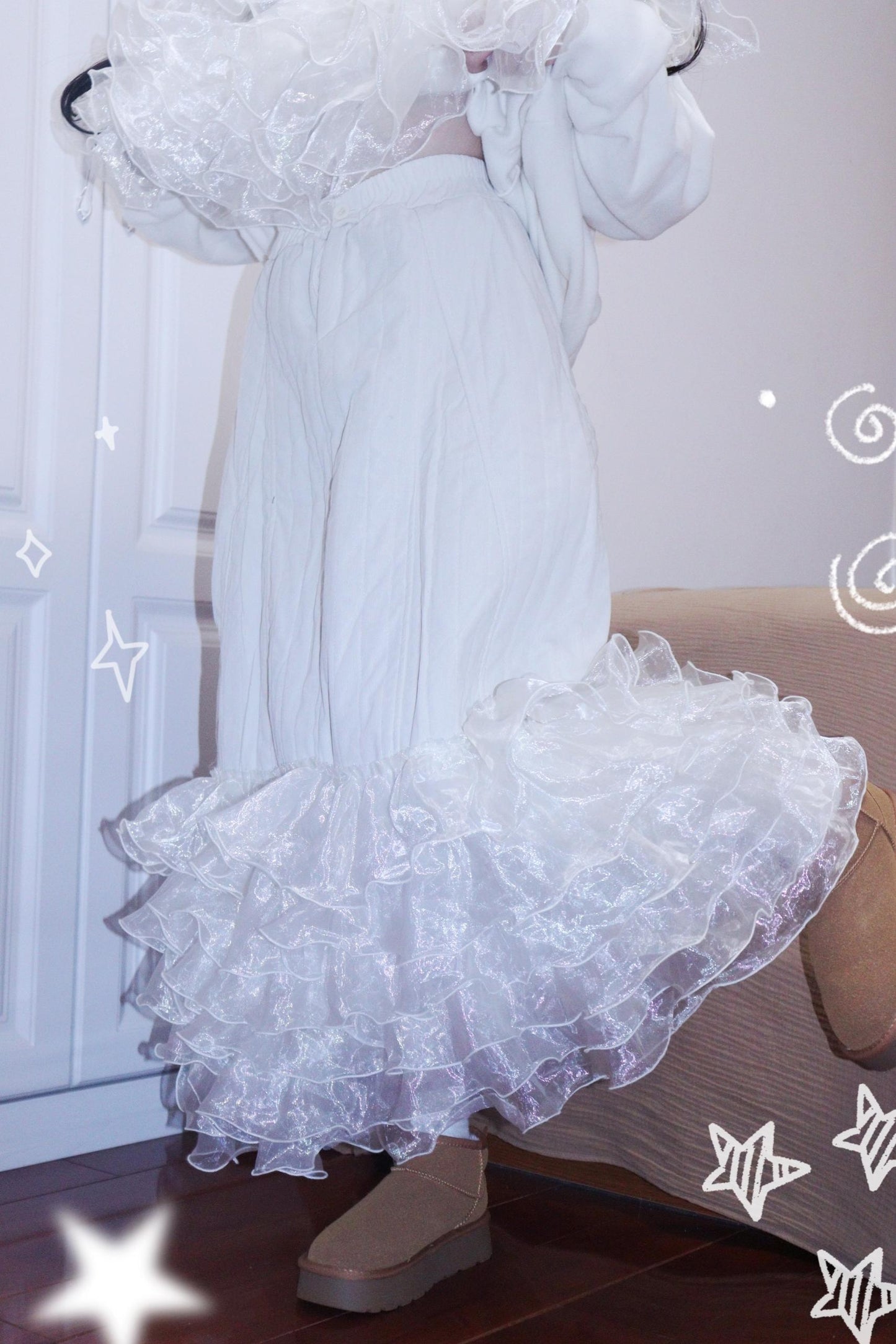 Corduroy Quilted Lace Skirt