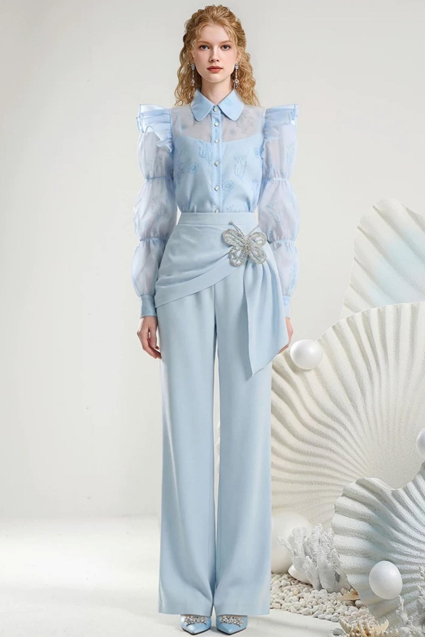 Butterfly Mist Ice Blue Blouse set-Up