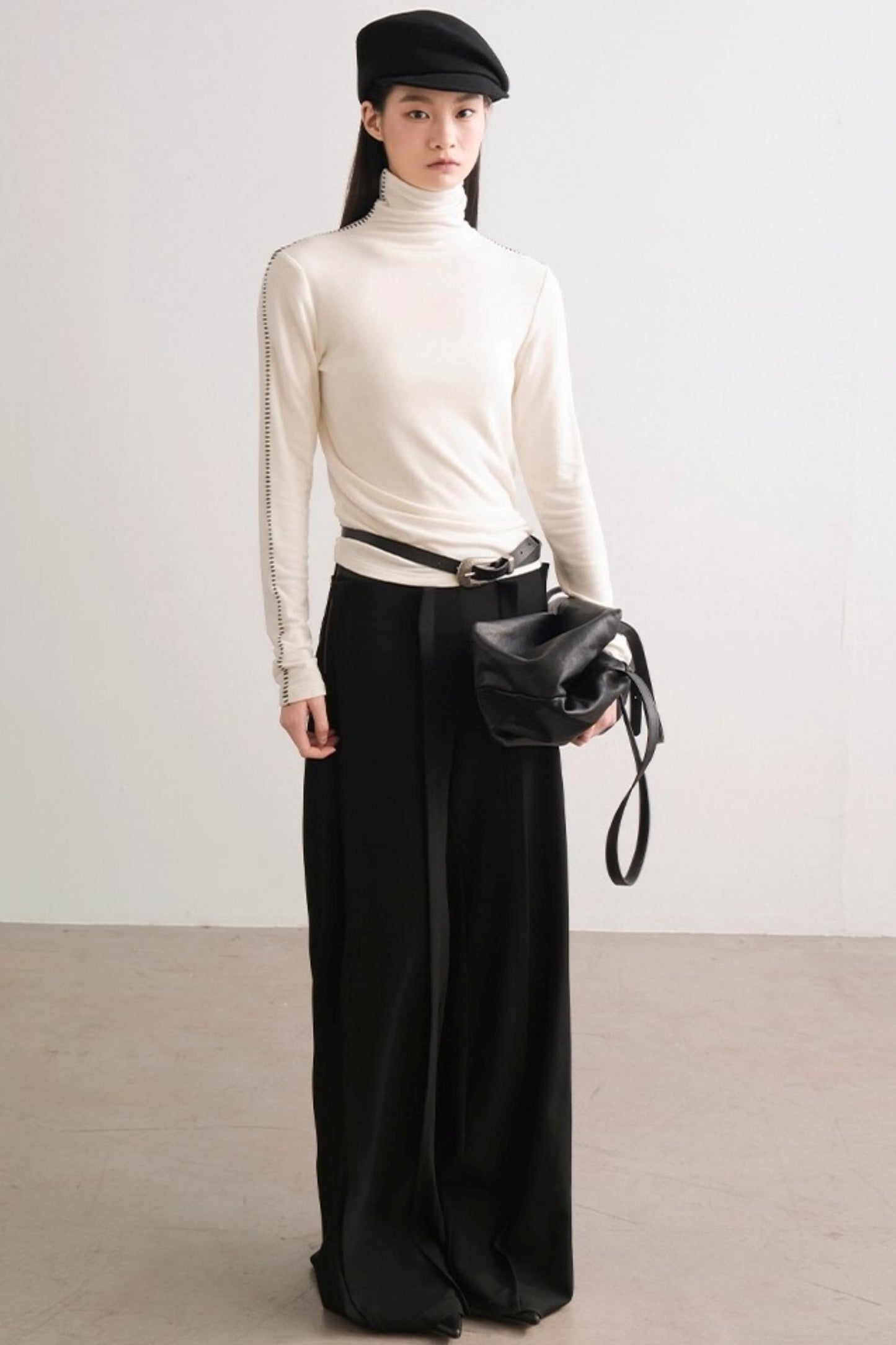 Color-Block High Neck Knit Top