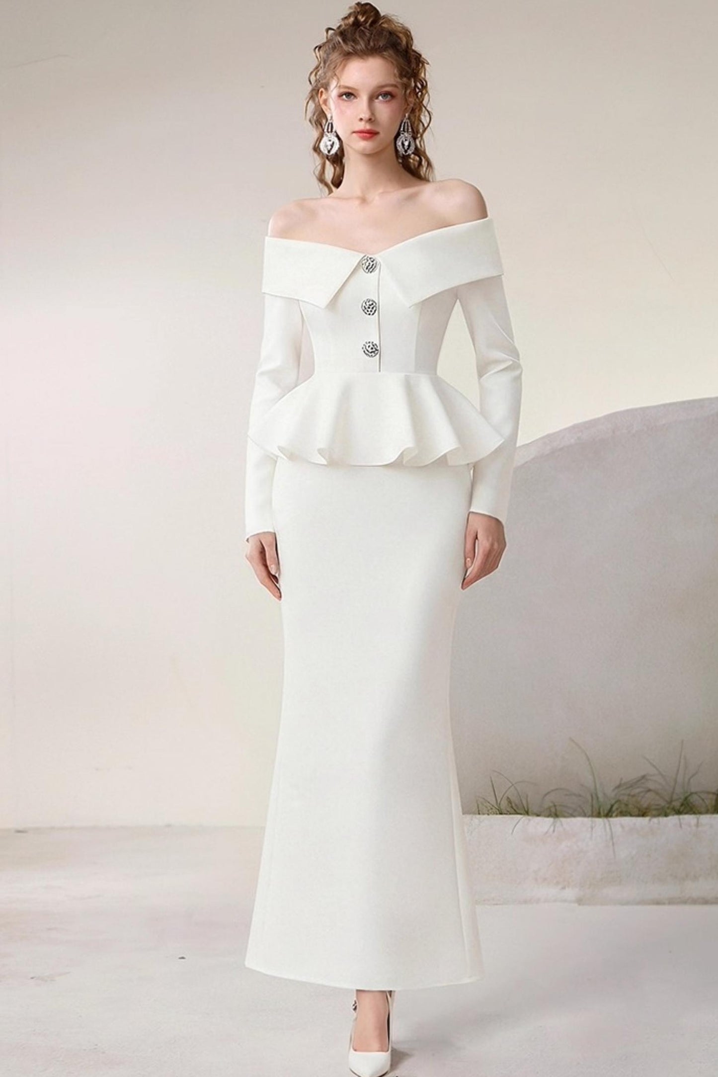 Clouds Diamond One-Shoulder Mermaid Top Skirt set-Up