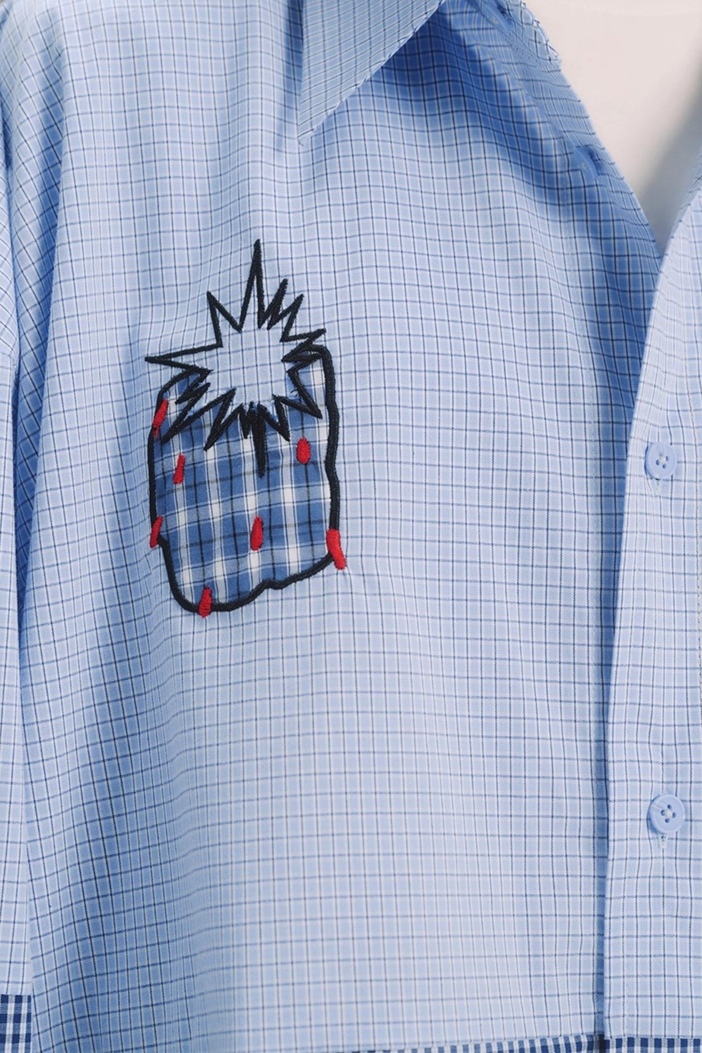 Blue Check Stitch Applique Shirt