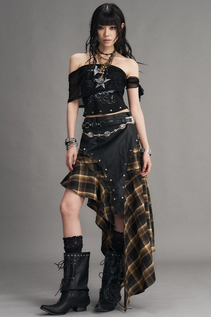 Punk-Netzstrick-Bandeau-Oberteil