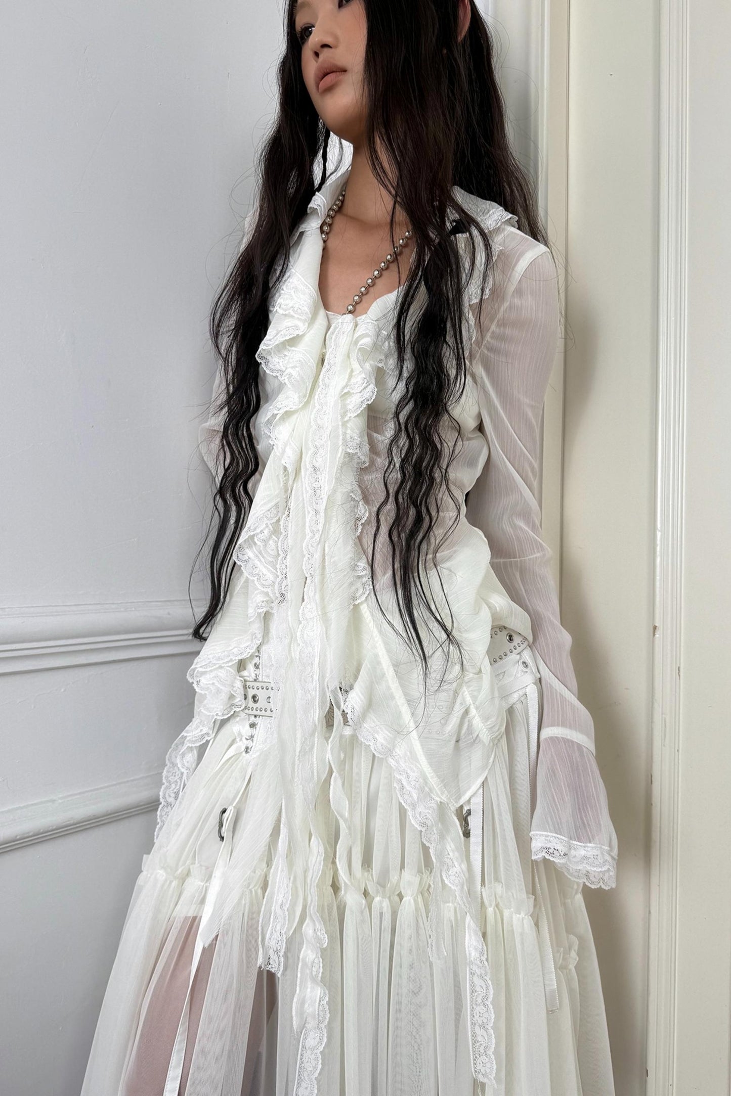 Ruffled Chiffon Yarn Shirt