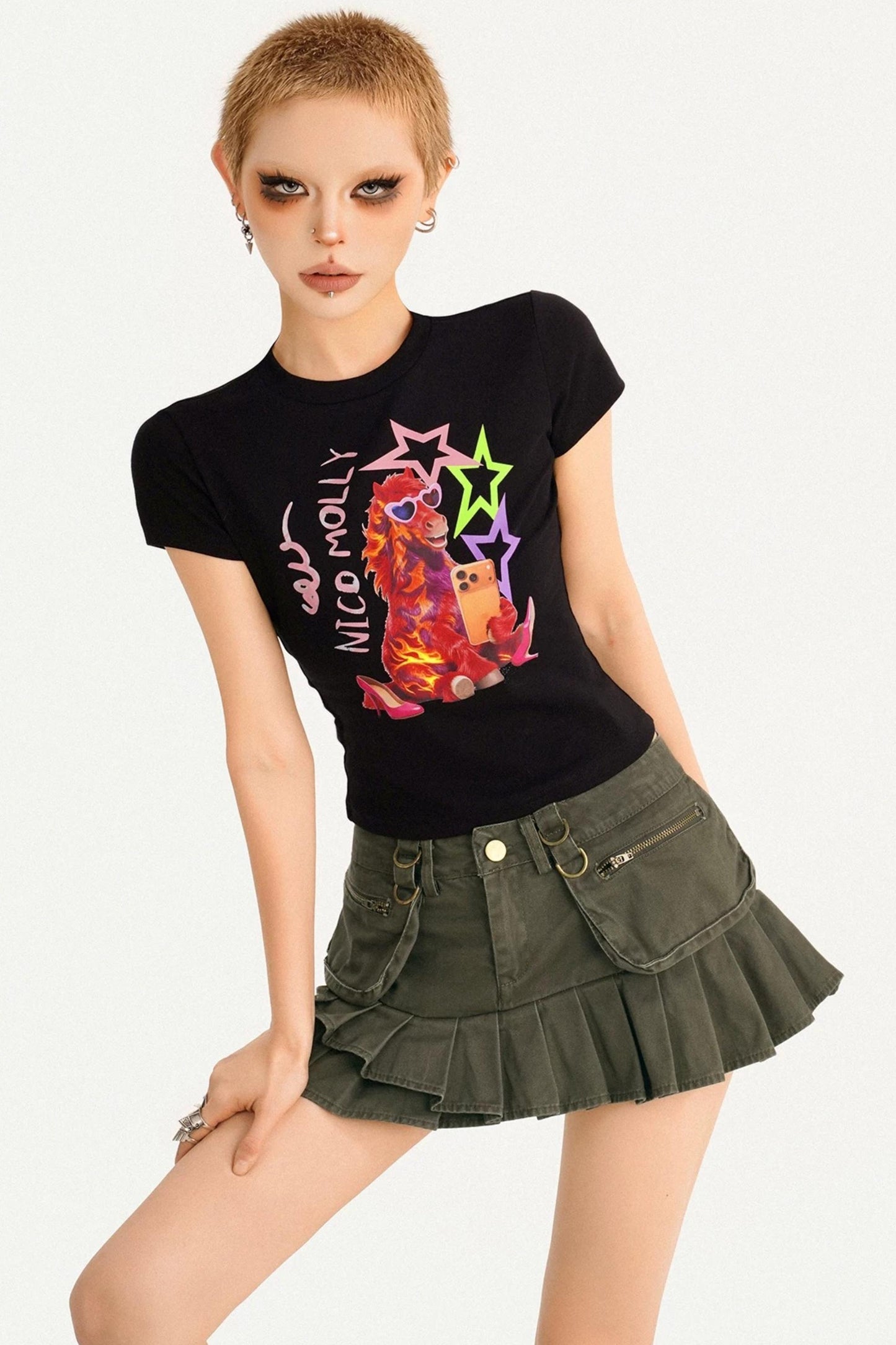 Retro Pleated A-Line Skirt