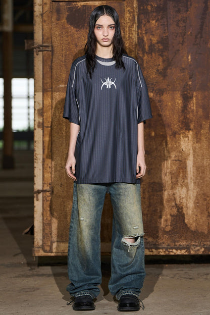 Gray Striped Jersey Top