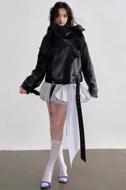 Rüschenynthetiklederjacke