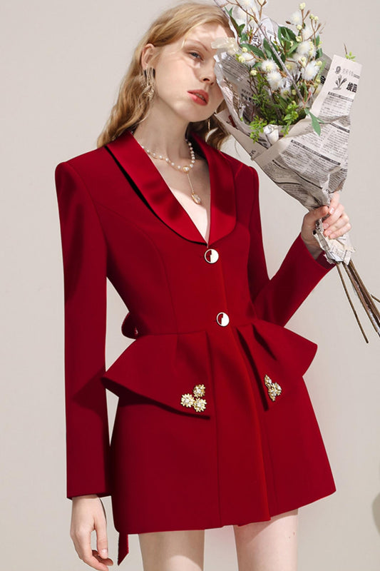 Rotes rückenfreies Blazer-Kleid mit Bindegürtel 