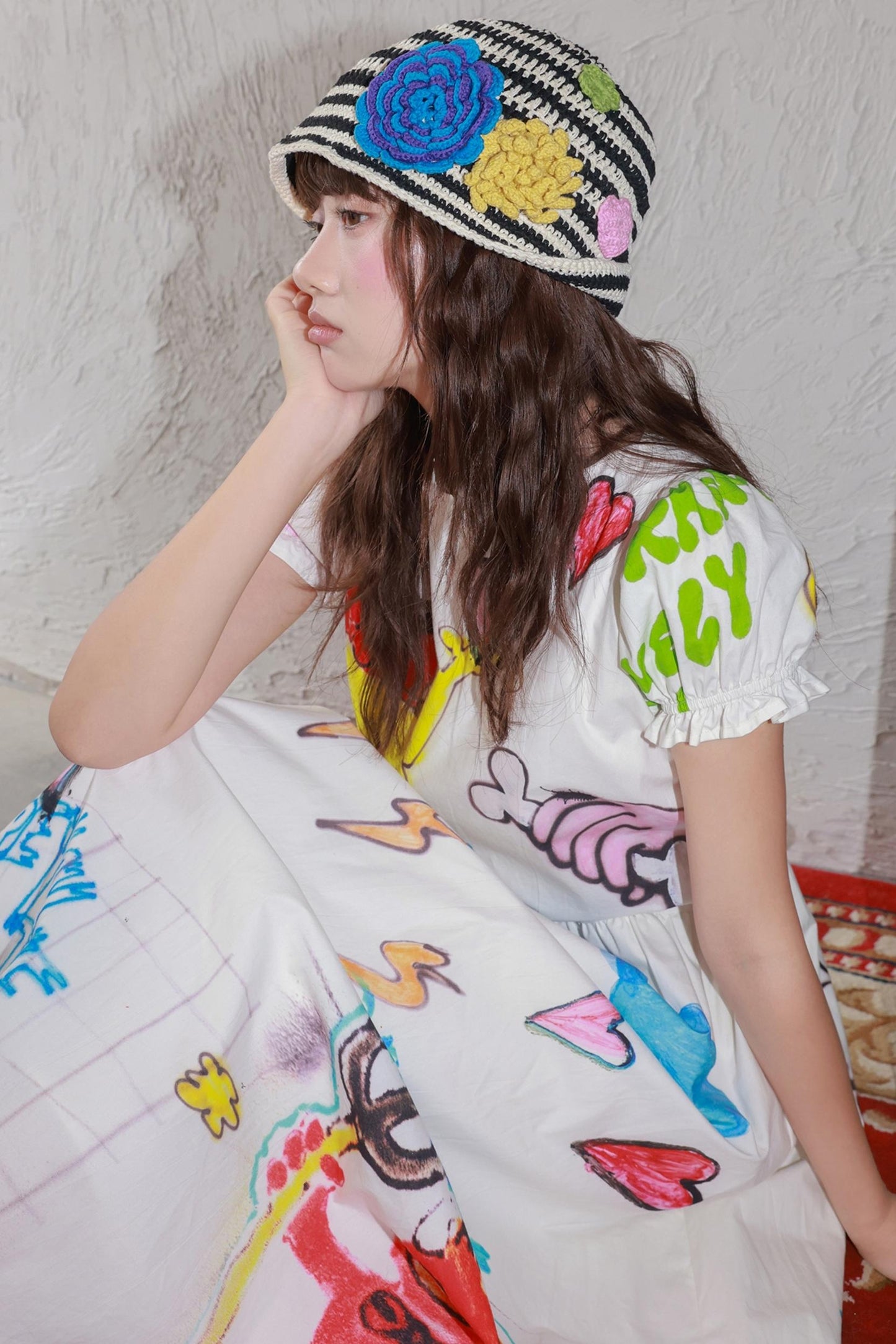 Striped Flower Crochet Hat