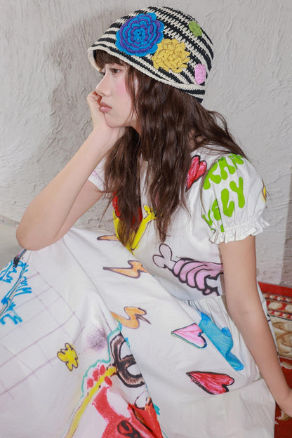 Striped Flower Crochet Hat