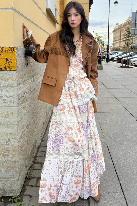 Sweet Bohemian Embroidery Fringed Blazer Set-Up