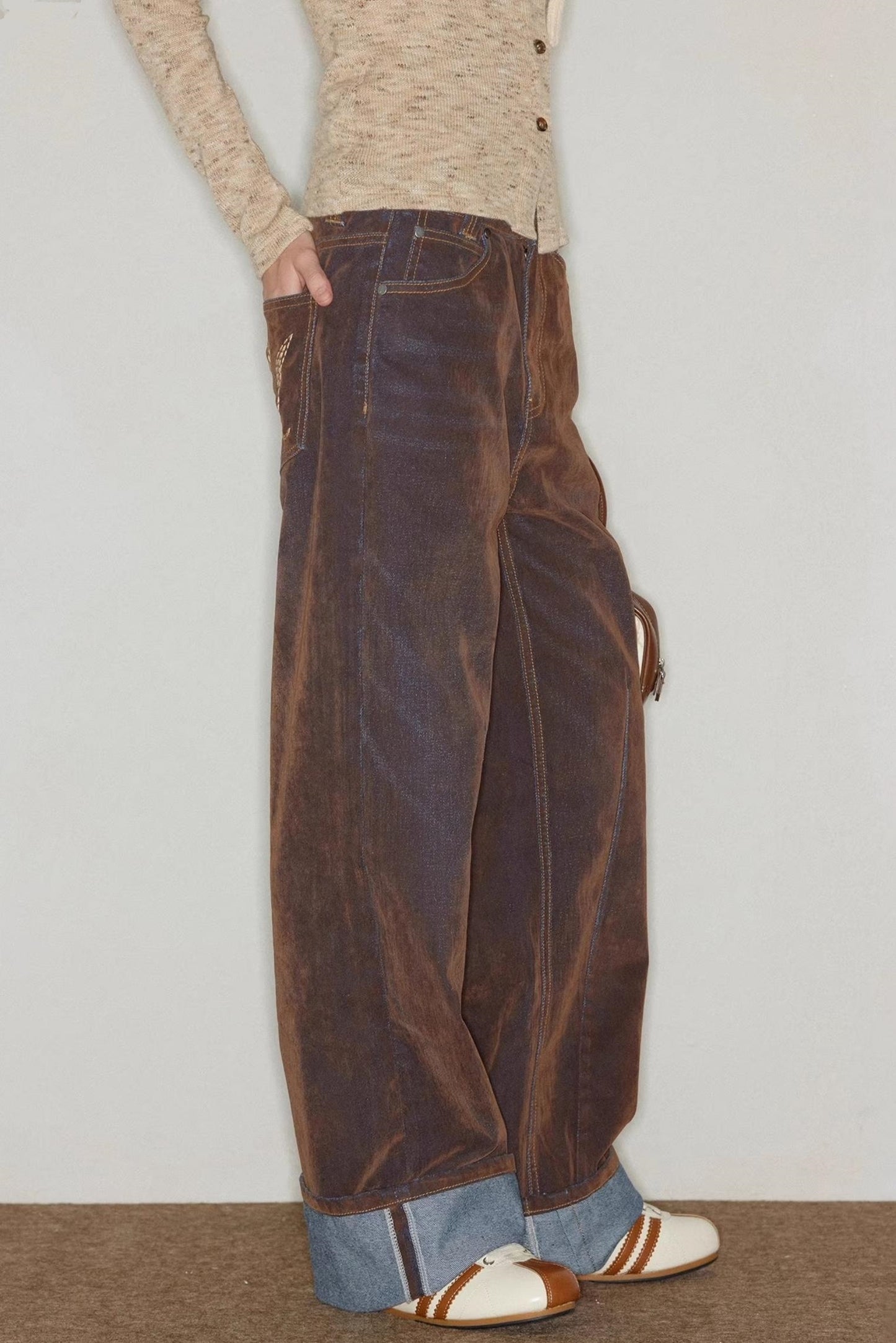 Heavy Washed Vintage Straight Jeans