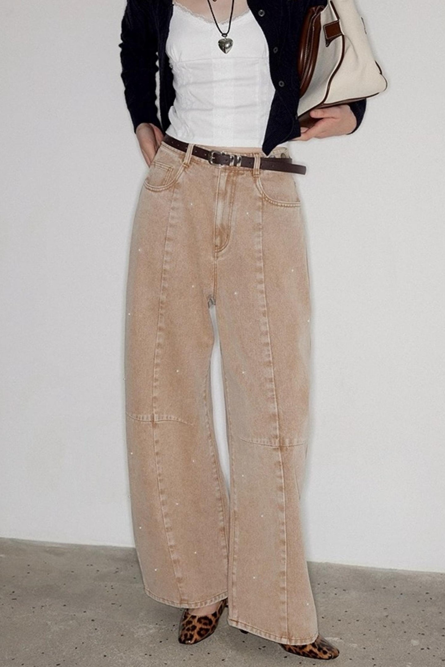 Washed Nail Beads Loose Scimitar Jeans