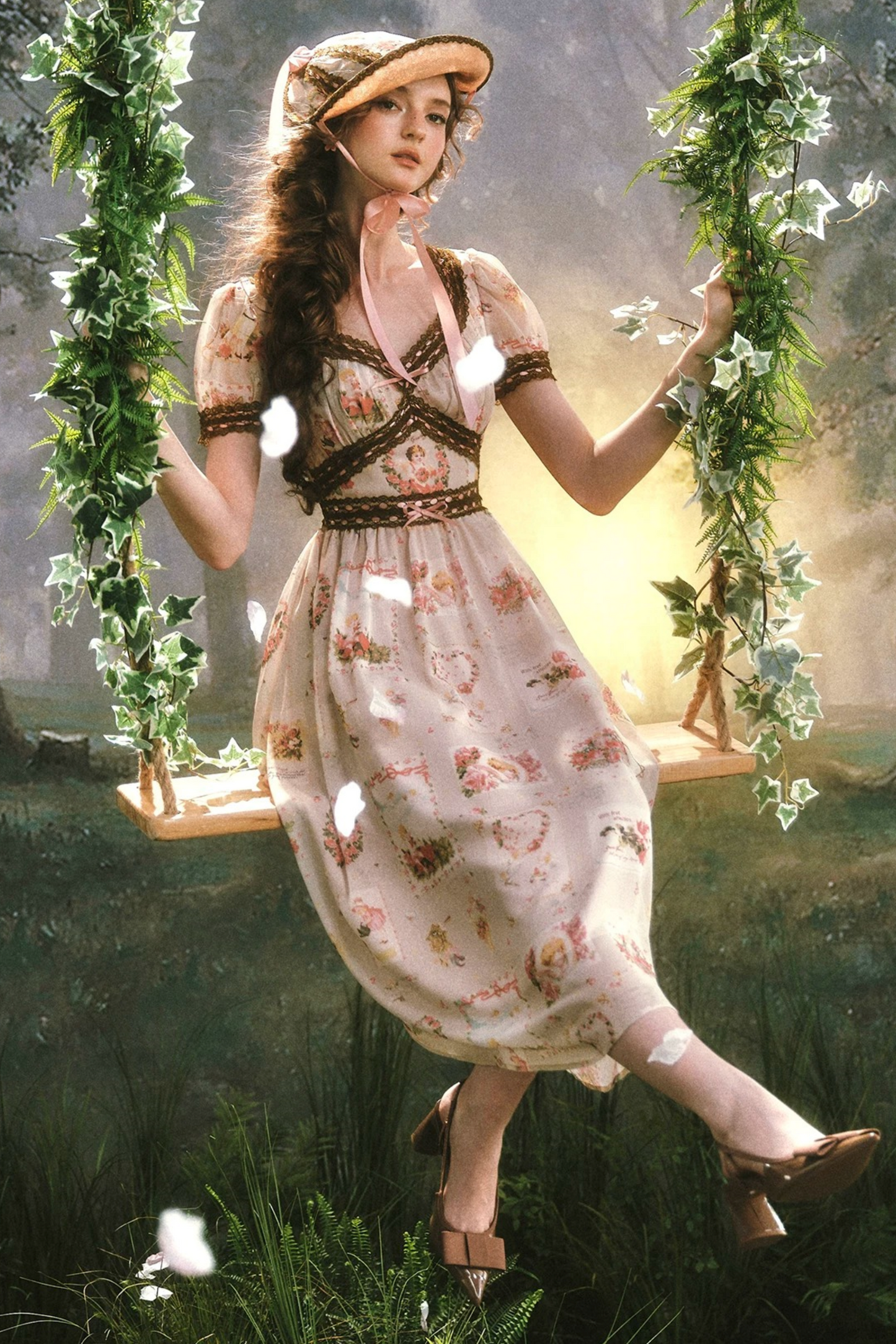 French Retro Lace Print Dress