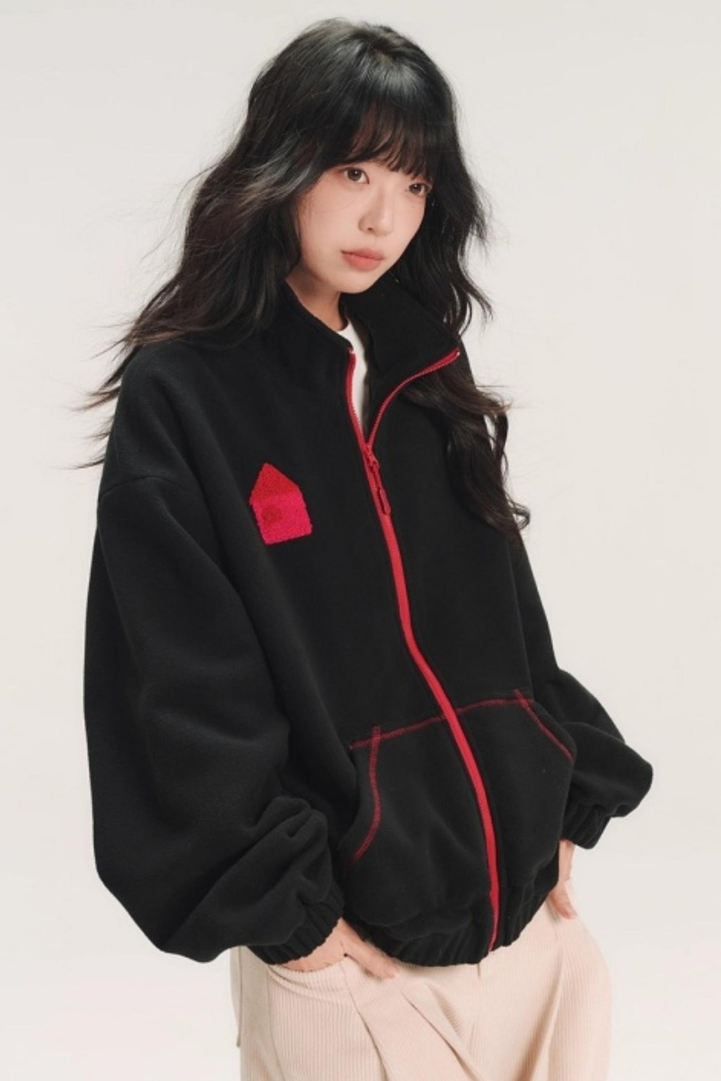 Color-Block Embroidery Fleece Jacket