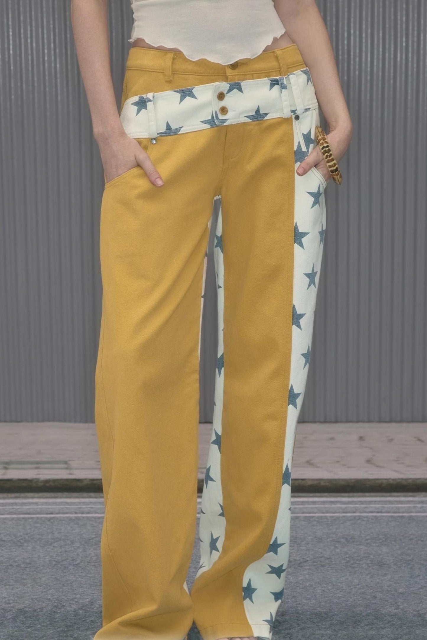 Star Stitching Straight Pants