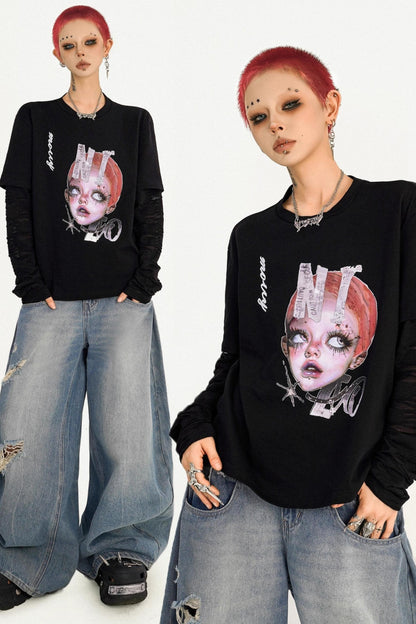 American Hot Girl Cartoon Portrait Sweatshirt