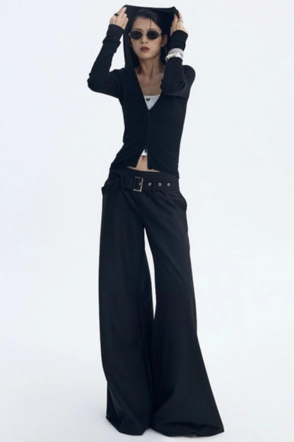 Detachable Belt Wide-Leg Pants